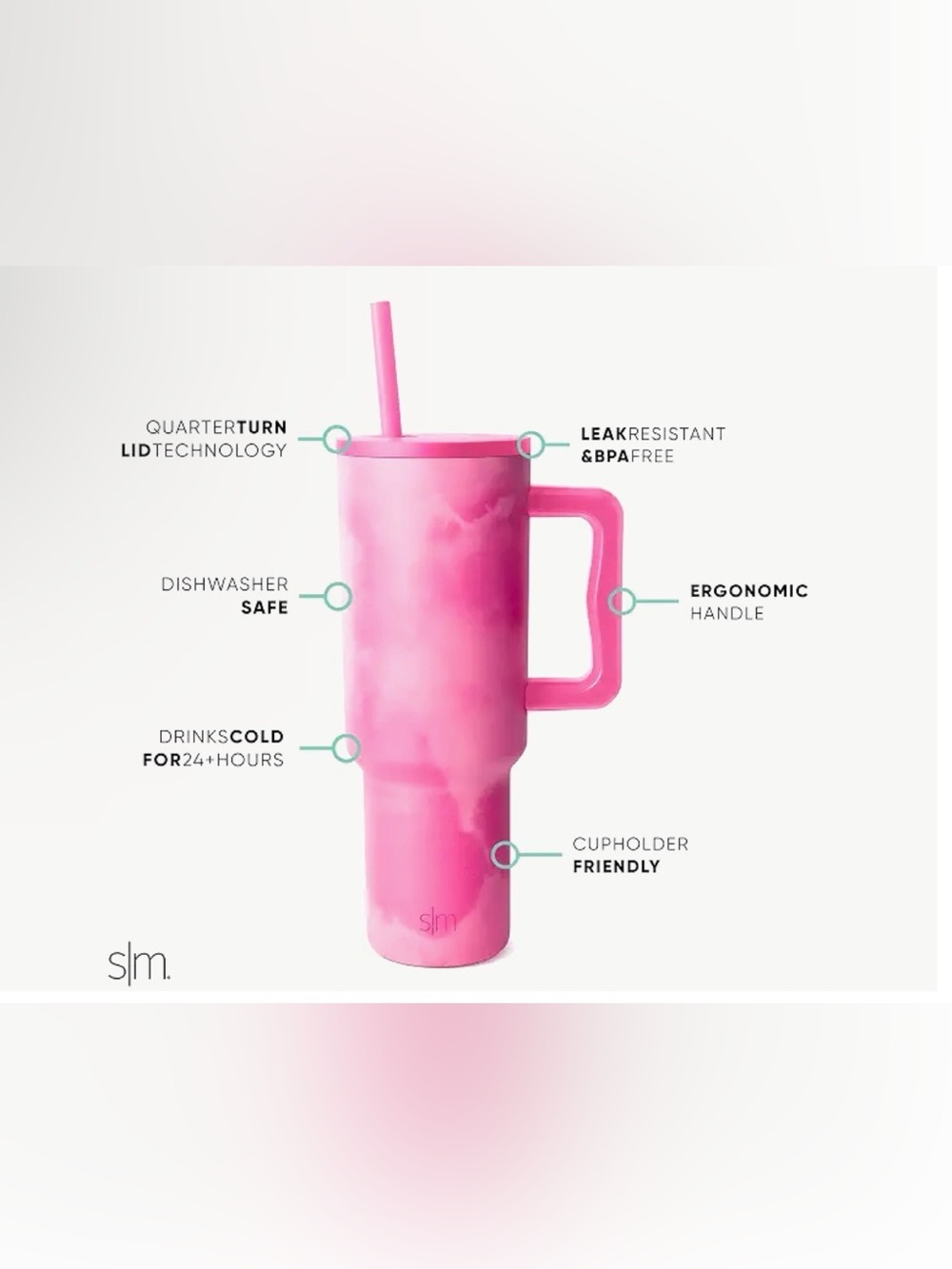 Simple Modern 40oz Pink Trek Tumbler with Handle - Picture 3 of 6